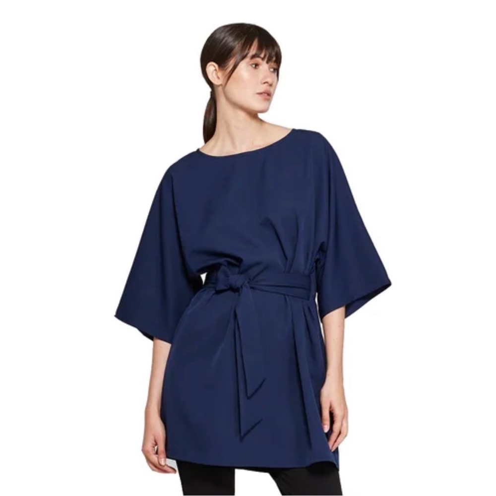Prologue Navy Blue Tie Waist Flowy Tunic Dress Sz L